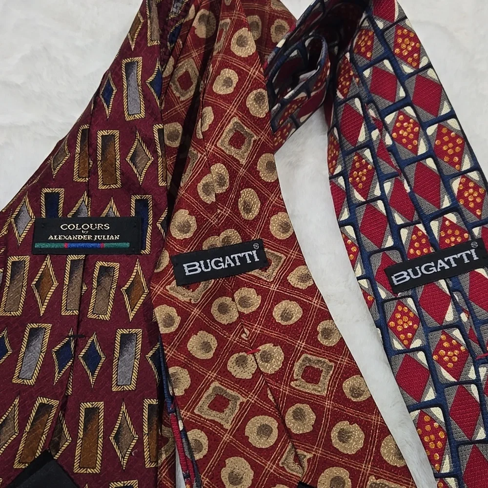 Colours by Alexander Julian, Bugatti brands bundle of 3 ties red, blue, yellow